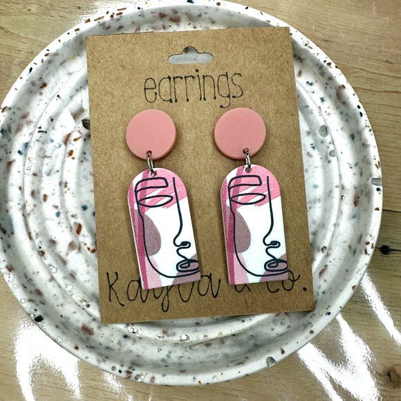 Pink Abstract Face Art Drop Earrings
