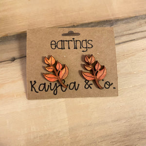 Wooden Fall Leaf Studs
